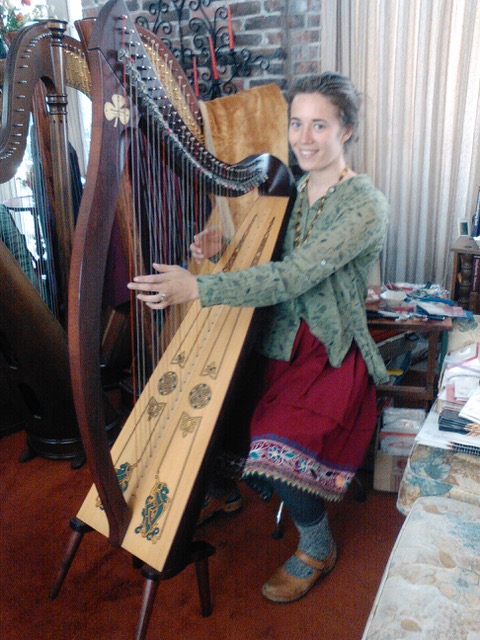 Adult playing harp